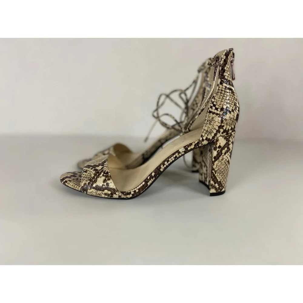 Jessica‎ Simpson Snakeskin Lace Up Block Heel Sandals Brown Tan 8M